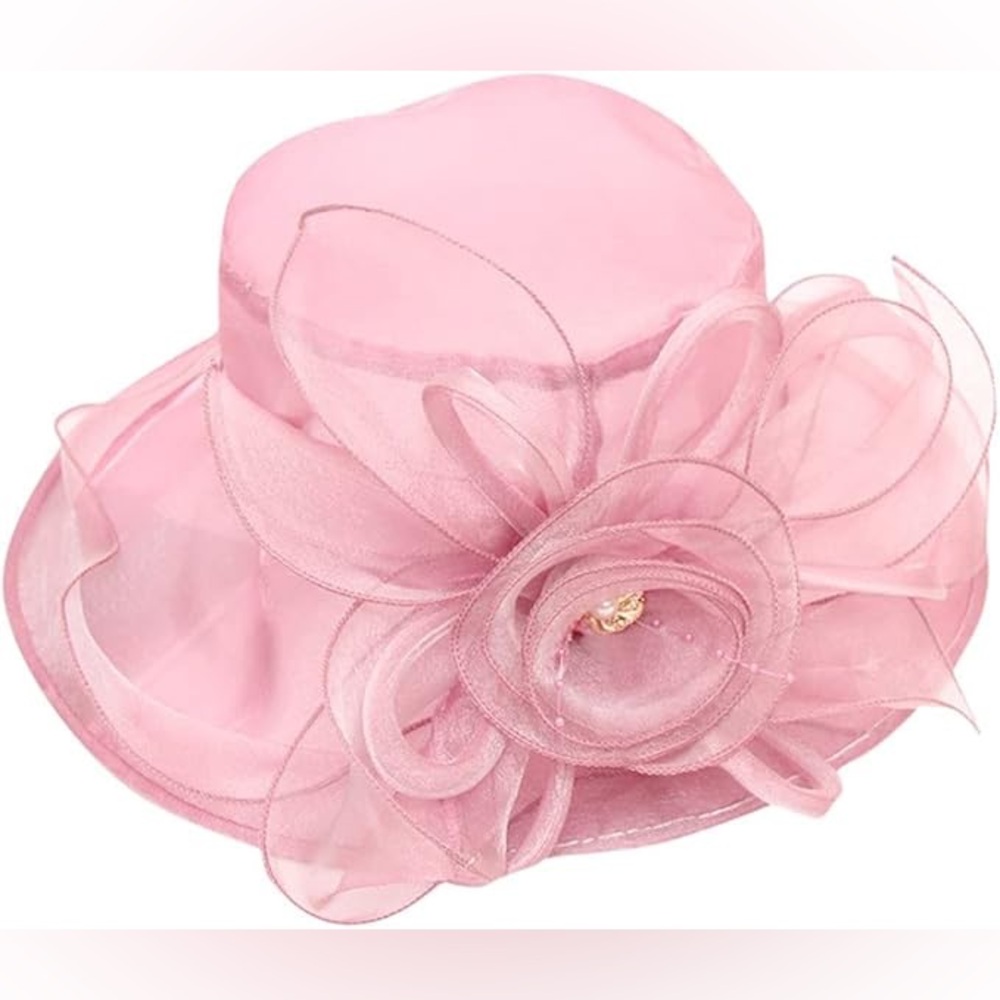 Elegant Pink Women's Organza Floral Church Hat